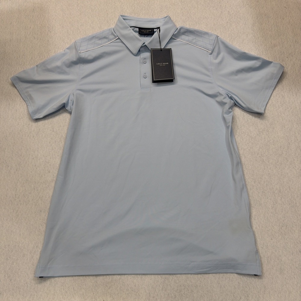 Men Cole Haan NWT Lt Blue Short Sleeve  Collar shirt Sz Med Skyweave Polo Golf